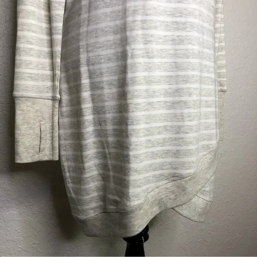 Athleta oatmeal white striped knit tunic asymmetrical hem dress size Medium